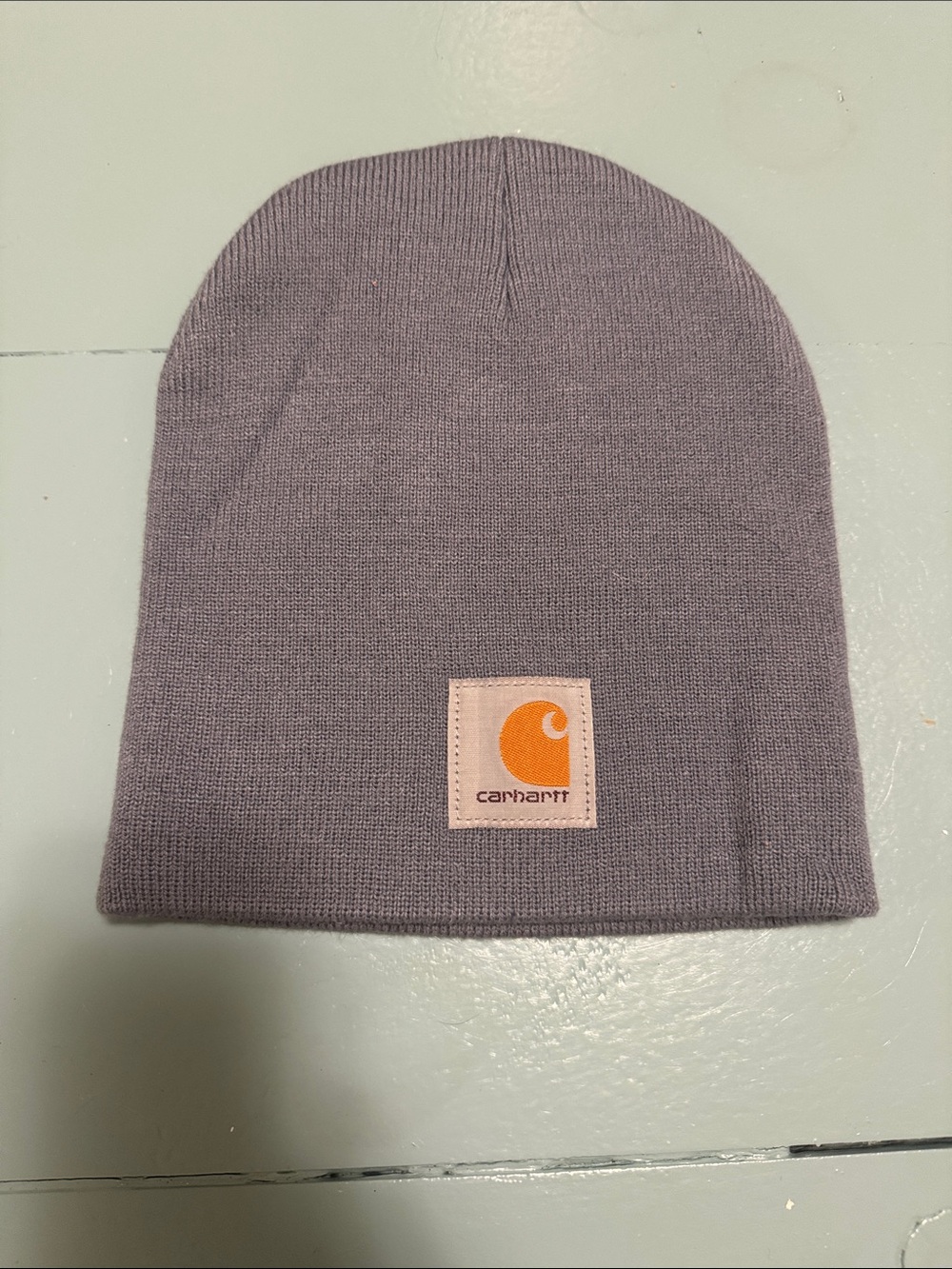 Carhartt men’s Knit Beanie gray with Orange Logo Patch